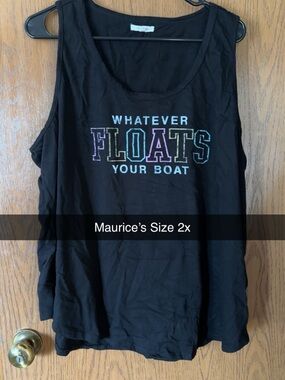 Maurices Black Tank Top with Multi-Color "Whatever Floats Your Boat" Graphic